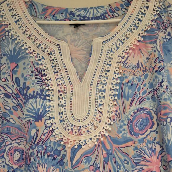 Talbots Cotton Modal Knit Embroidered Crocheted Trim Tunic Top, Size Large - Picture 3 of 7